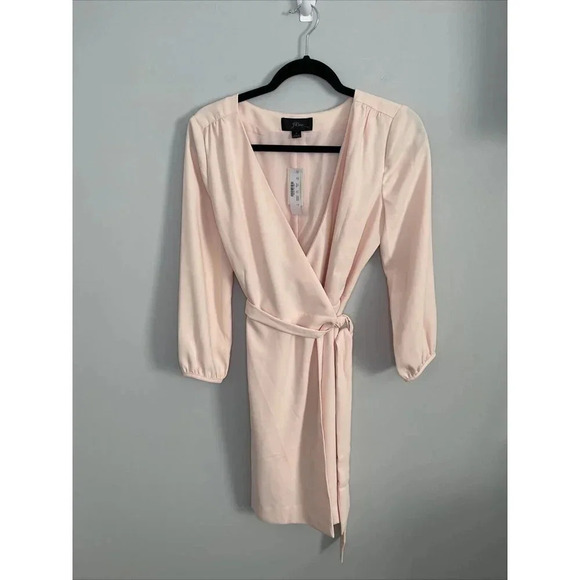 J. Crew Black Label Long Sleeve V-Neck Wrap Dress Light Pink Peach Women's 4 - Picture 2 of 9